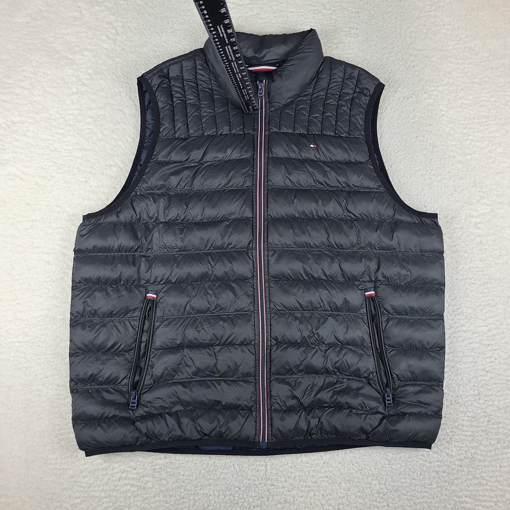Tommy Hilfiger Vest Mens XL Black Full Zip Puffer Light Weight Warm Like Down